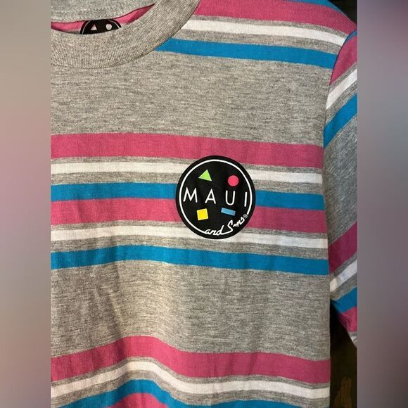 Maui and Sons Retro Striped T-Shirt Grey Summer Casual Surf Tee Size S E61‎ - Picture 2 of 5